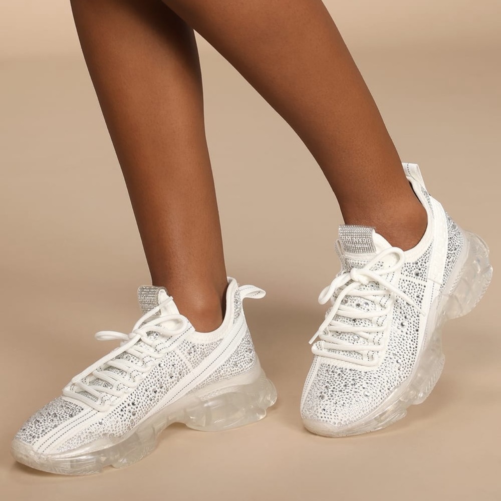 Steve Madden Maxima-R White Multi Rhinestone Chunky Sneakers